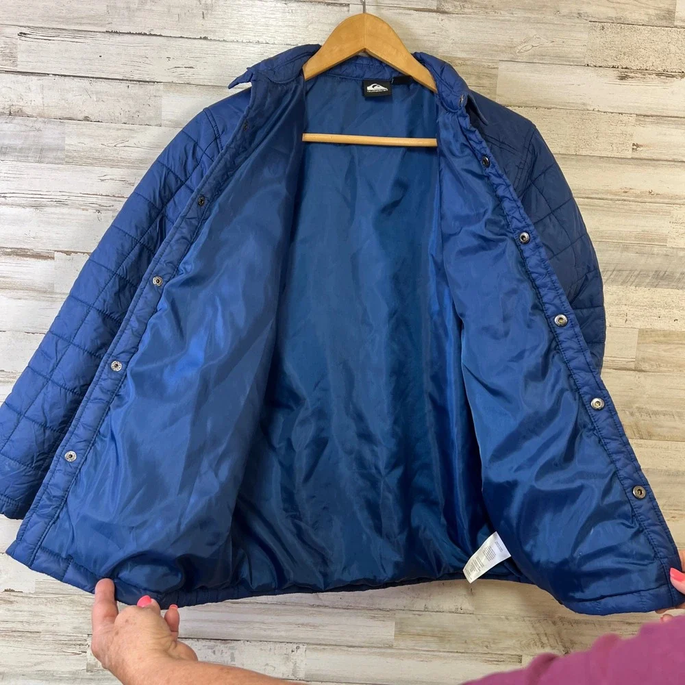 Quiksilver Boys Blue Quilted Puffer Jacket Snap Front Shirt Jacket L 14/16